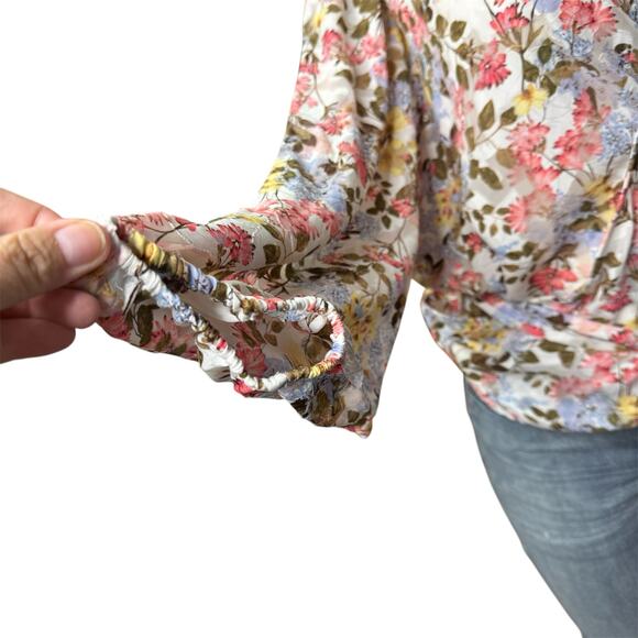 Lane Bryant Beautiful Wrap Around  Blouse Size 28 in Blue, Pink, Yellow Floral - Picture 6 of 12